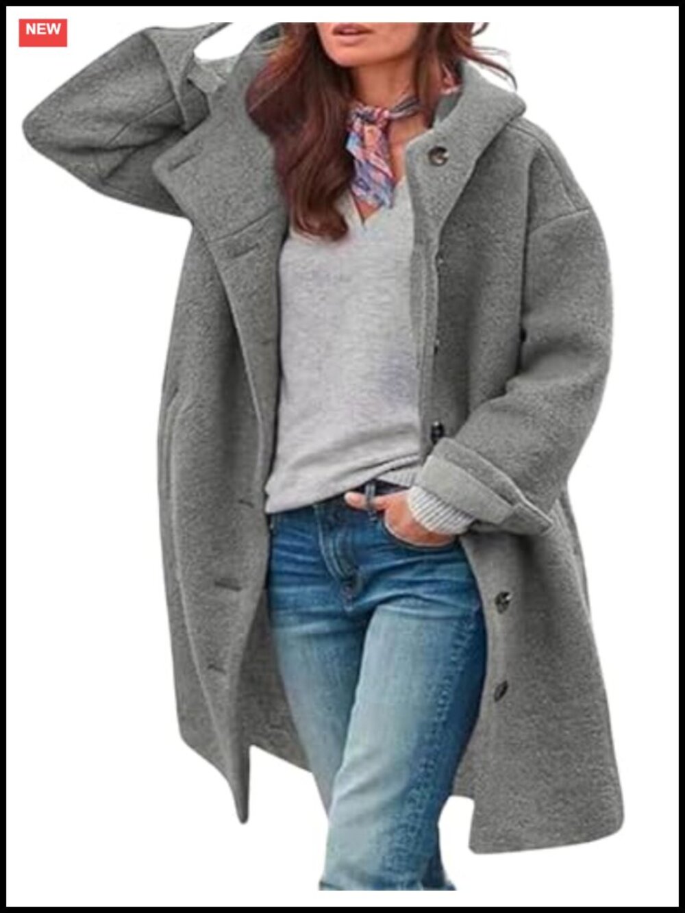 Women's Long Wool Blend Hooded Pea Coat Button Down Winter Overcoat